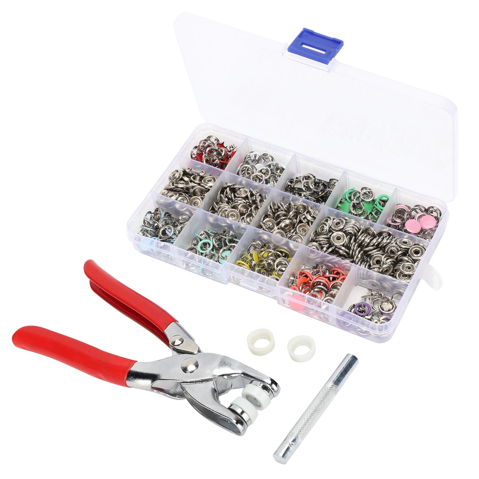 

804Pcs Snap Fasteners Kit Sewing Button Punching Machine Hand Pressing Pliers Tools 9.5mm