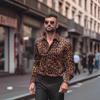 Cămașă Casual cu Imprimeu Leopard Vintage, cu Mânecă Lungă, Deschidere în Față, Fără Șifonare, pentru Bărbați