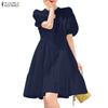 ZANZEA Women Lace Crochet Splice V-Neck Casual Short Sleeve Dress