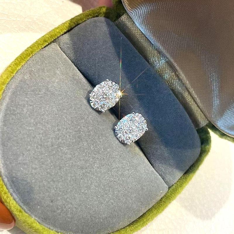 Full Diamond Oval Stud Earrings For Women, Korean Exquisite Mini Light Luxury Commuter Earrings