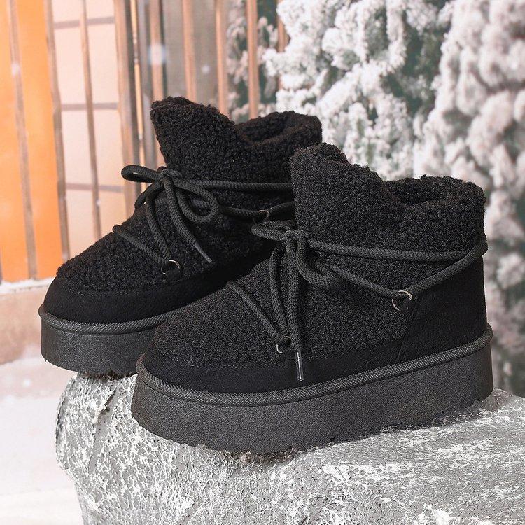 Women's Lace-up Soft Sole Winter Warm Fur One Snow Boots Padded Lined Ankle Boots Anti-slip Hiking Casual Sneakers
