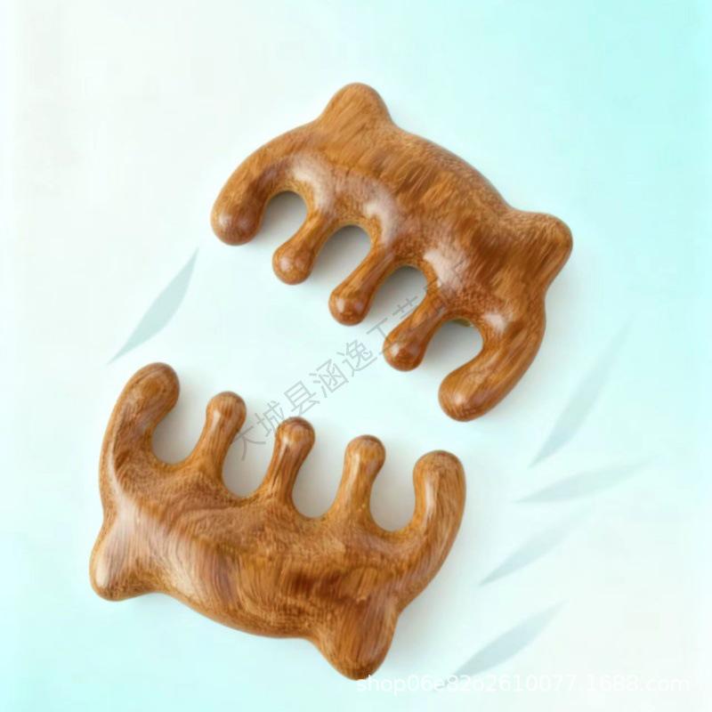 Sandalwood Cat Head Meridian Massage Comb - Five-Finger Round Head Comb