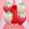 5pcs Red Pink Strawberry Balloons 32 Inch Number 1 Birthday Balloon Set 1st Celebrations Baby Shower Decoration Photo Props