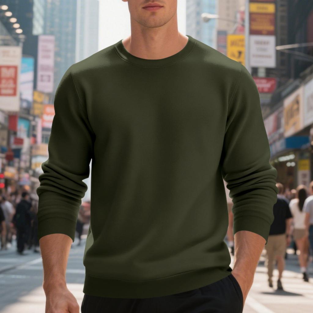 Men's Vintage Crewneck Long Sleeve Sweatshirt | Solid Color Loose Fit Casual Pullover | Retro Streetwear For Daily & Weekend Wear