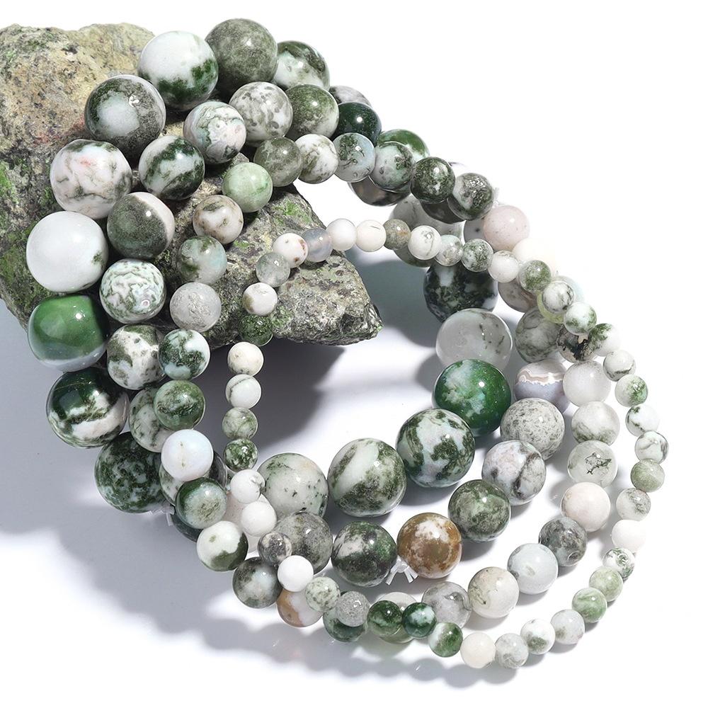Green Tree Agates Natural Stone Round Beads 15"Strand Smooth Loose Spacer Beads 4/6/8/10/12mm for Jewelry Making DIY Bracelets Charms Accessories