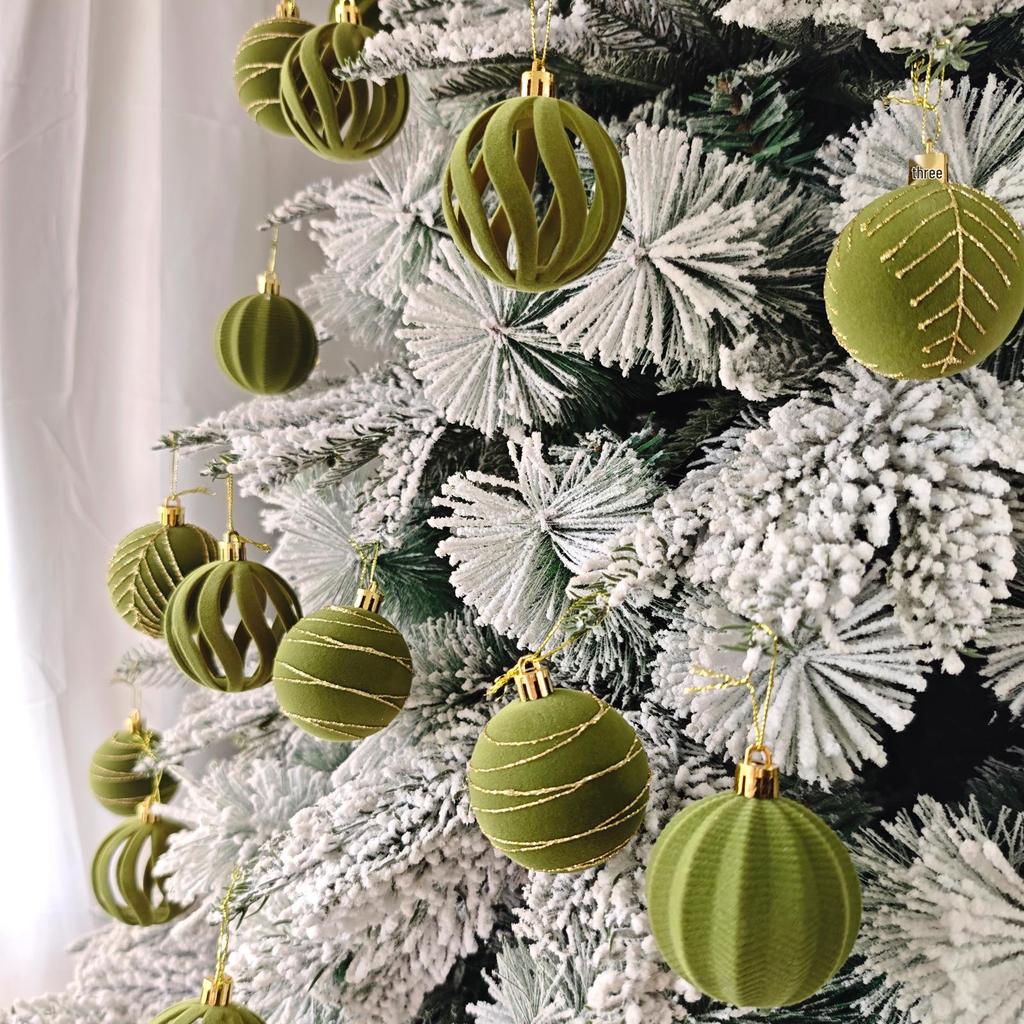 Velvet Flocked 6cm Plush Fabric Christmas Tree Ornaments, Set of 30 Pendants