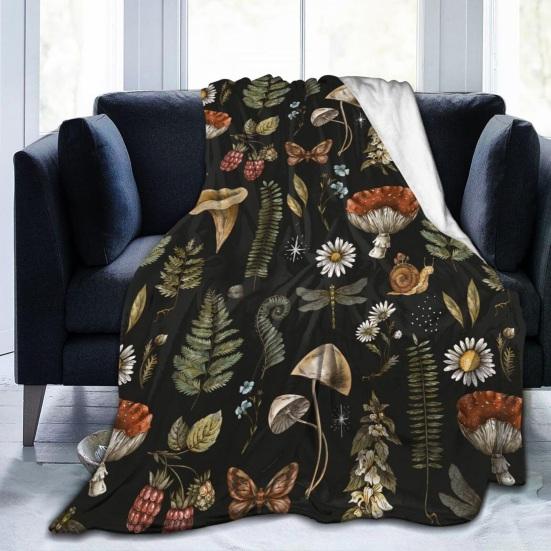 Mushroom Blanket Machine Washable Soft Flannel Blanket Warm Cozy Throw Blanket for Kids Adults Farmhouse Bed Sofa Couch