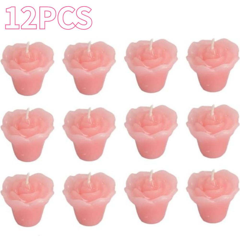 12PCS Rose-shaped Floating Candle Romantic Flower Candle for Valentine's Day Evens Wedding Events Home Holiday Party Decor Gift
