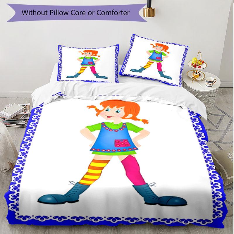 3pcs Duvet Cover Set (1*Duvet Cover + 2*Pillowcase, Without Core), Pippi Longstocking Print Soft All‑Season Bedding Set, Home Bedroom Decor Gift