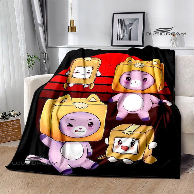 Cute Lankybox Foxy Boxy cartoon Printed blankets Picnic blanket Flannel Warm blanket Travel Blankets bed linings Birthday Gift