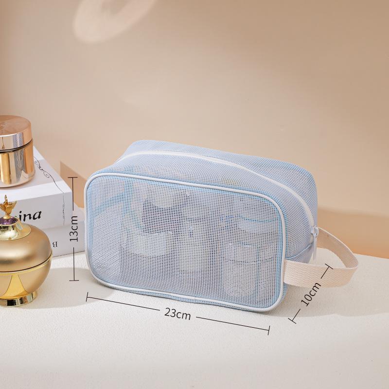 Breathable Mesh Cosmetic Bag Portable Transparent Toiletry Organizer With Handle For Travel Beach
