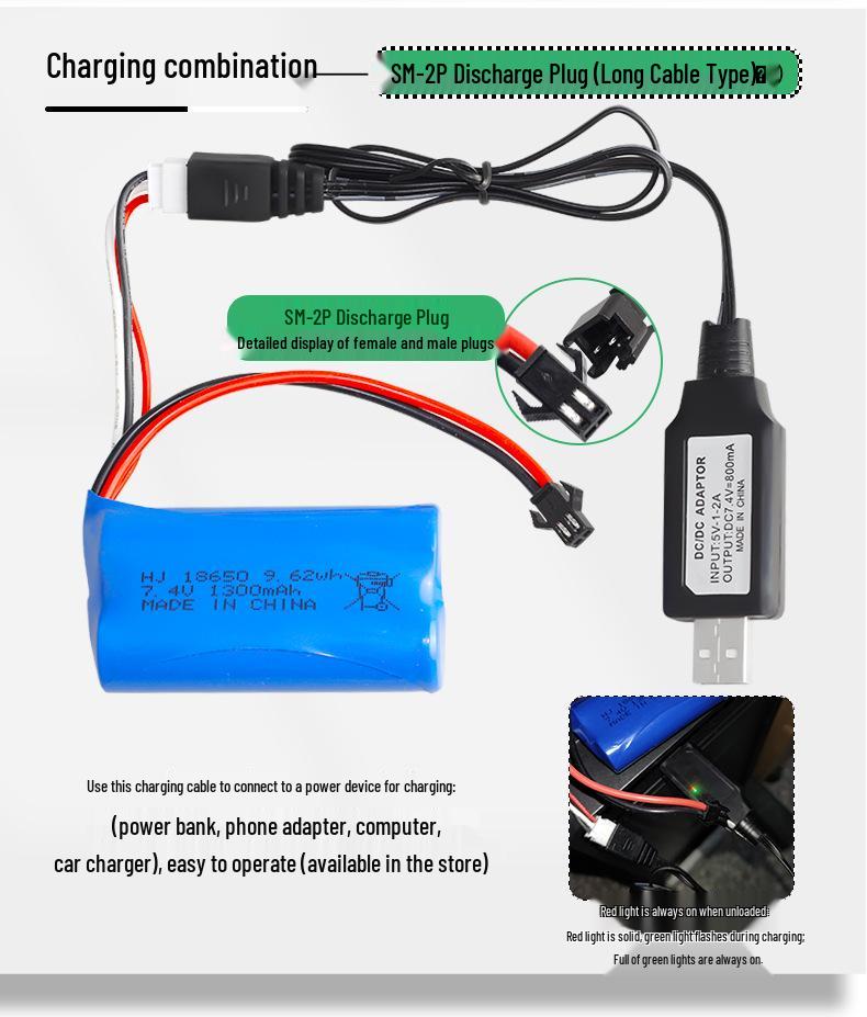 18650 Lithium Battery Pack 7.4V 1300mAh 10C for RC Toys & Cars
