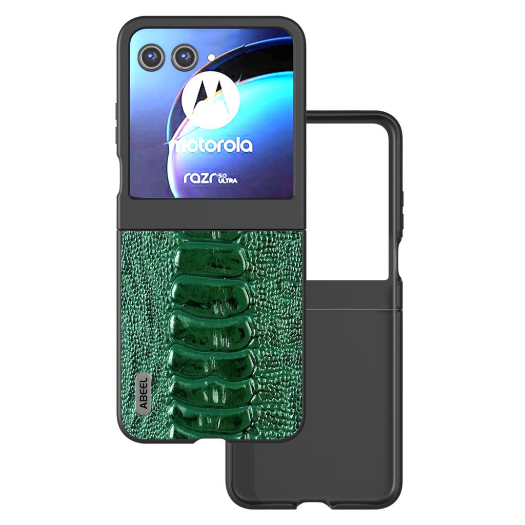 For Motorola Razr 50 5G Case Genuine Cow Leather+PC Hard Phone Cover Crocodile Texture