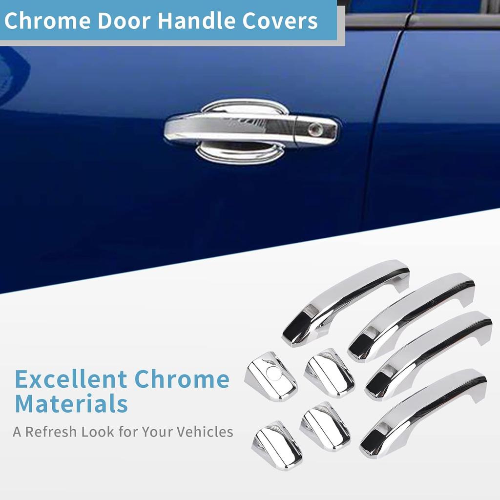 Chrome Door Handles+Top Half Mirror Covers+Tailgate Cover (With Camera Hole) Compatible With Chevrolet Silverado GMC Sierra 1500 2500 3500 2014-2018
