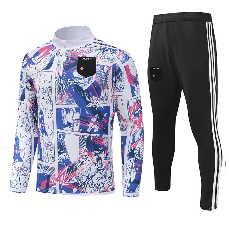 2324 Königliches Madrid Sonderedition Langarm Fußball-Trikot-Set Herren Herbst- und Winter-Wettkampf-Trainings-Trikot-Set Anzug mit halbem Reißverschluss