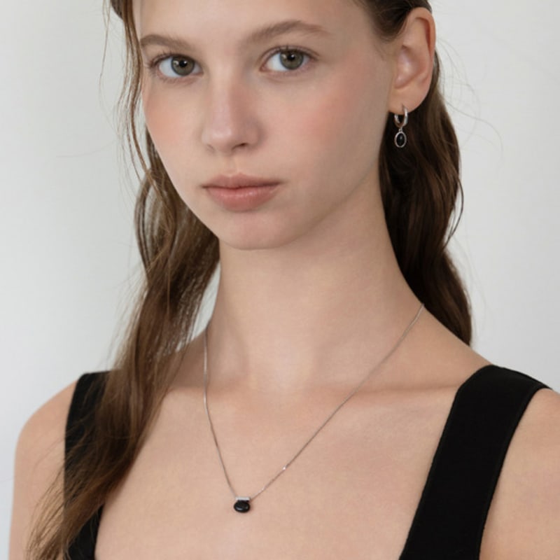 TATIANA (925 Silver) Oval Bar Stone Pendant Necklace NZ2512 Onyx