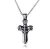 Retro Double Dragon War God Cross Pendant Necklace with Inlaid Diamond - Titanium Steel Jewelry