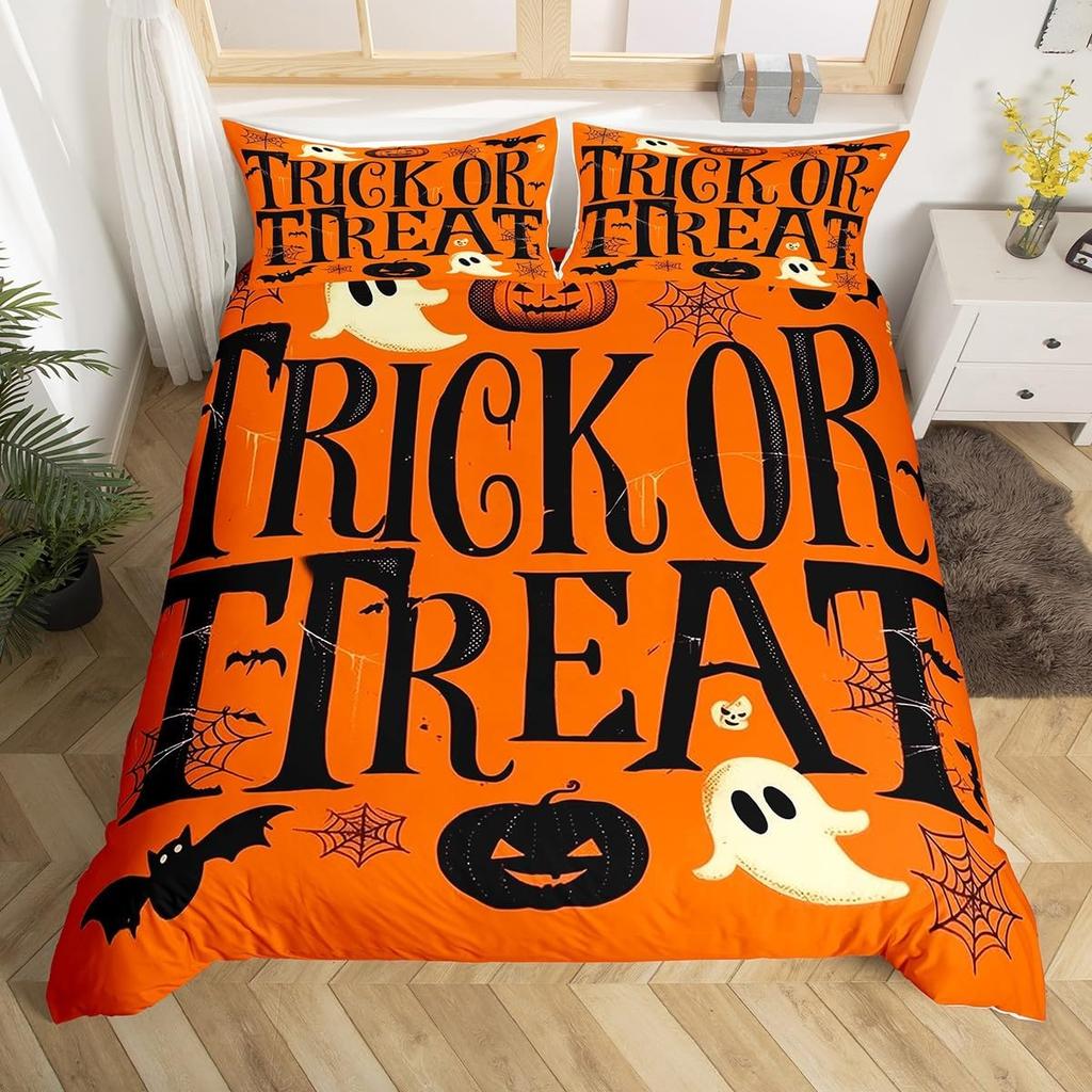 Hapy Halowen Beding Set Ful King-Sized Dimensionsd Dimensions Witch Soft Duvet Cover for Young Boys Tens Spiderweb Warm Comforter Cover Set Magic