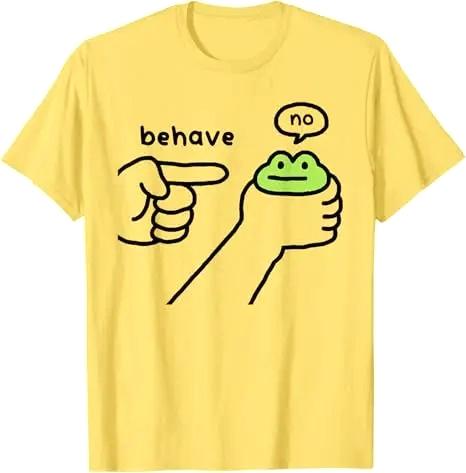 Dishonest Frog Funny Unisex Behave No Cartoon Design Printed Tshirt Y2k Cute Frog Comics Aesthetic Clothes Sarcastic Joke Tee