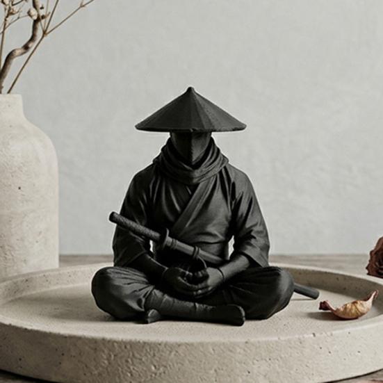 Tea Room Zen Decoration Japanese Samurai Warrior Statue, 3D Printed Ninjas Figurine, Sit in Meditation Entrance Hall Statuette Sculpture for