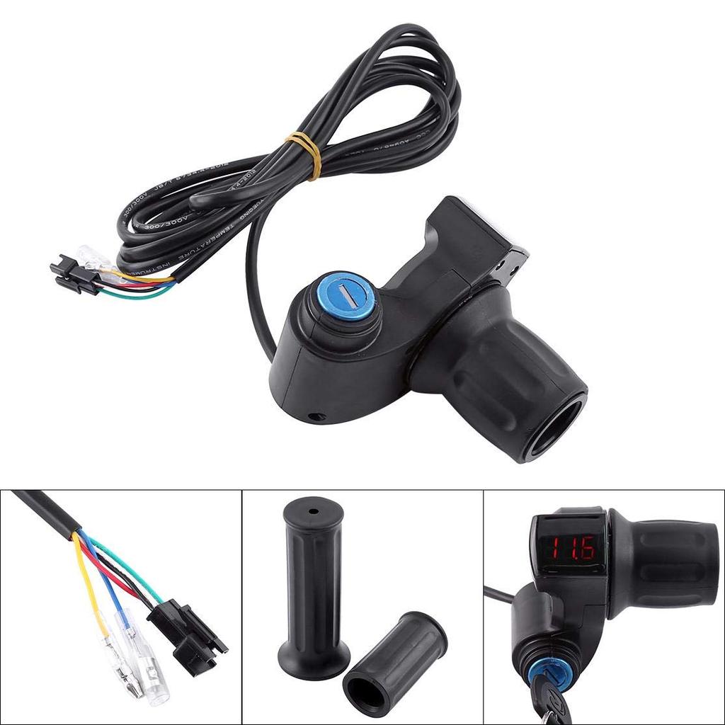 Electric Throttle Grip for Scooters, Voltage Indicator, Key Locker, Compatible with 12 - 84