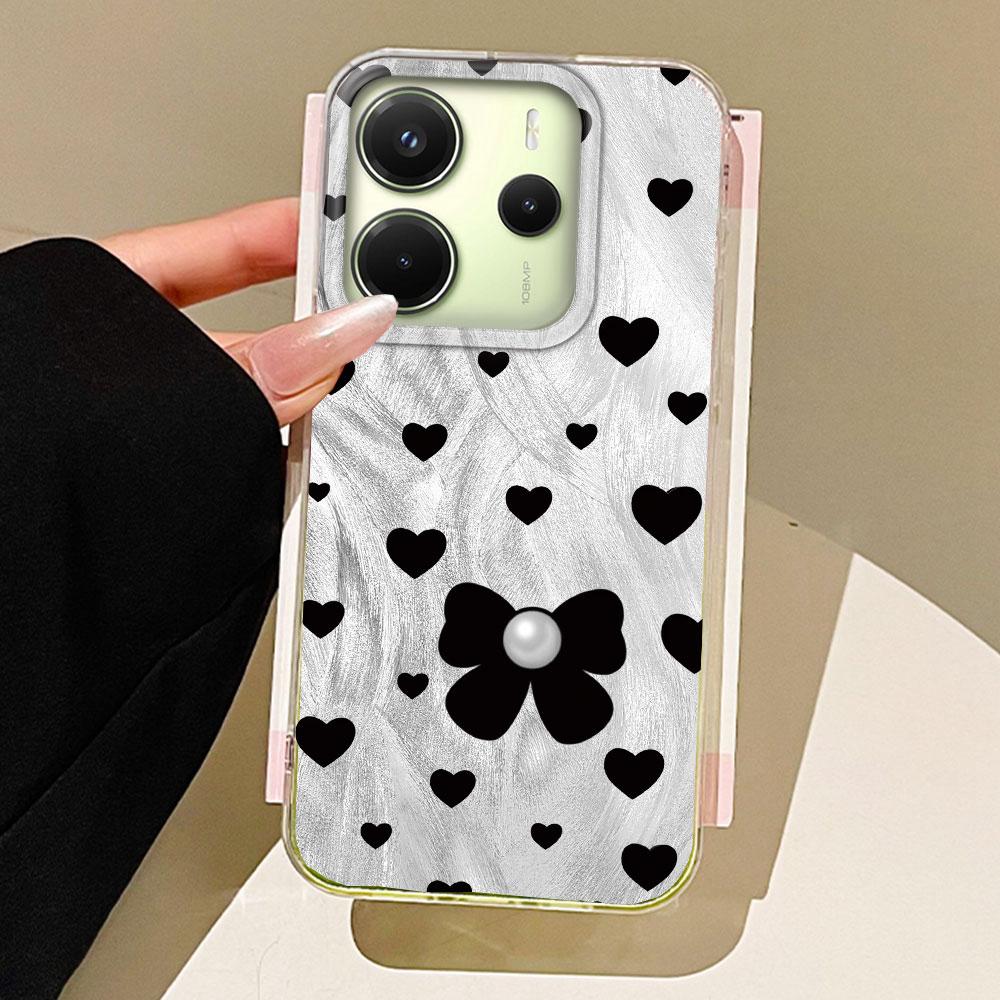 

Green Love Heart Bow Feather Texture Phone Case for Xiaomi Redmi 13C 14C A5 A3 A4 A3X A1 A2 Note 14 13 12 11 11S 10 Pro Cover Redmi A1 білий