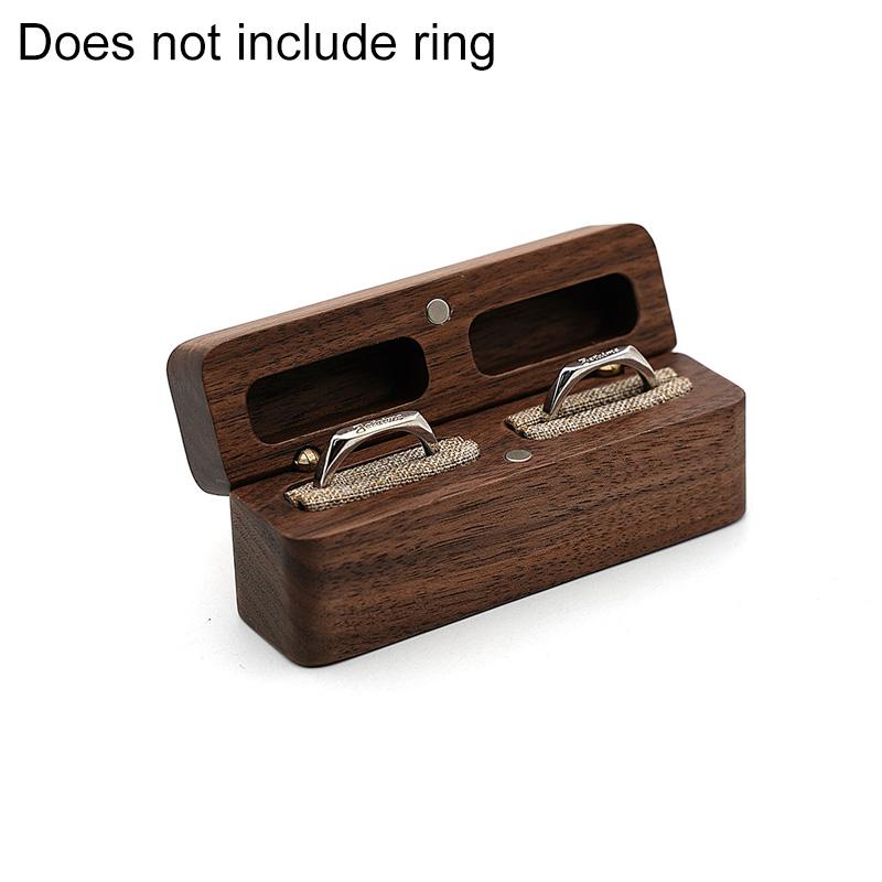 1PC Ring Earring Holder for Wedding Proposal Soft Lining Double Slot Walnut Wooden Romantic Ring Box Gift Display Packaging Case