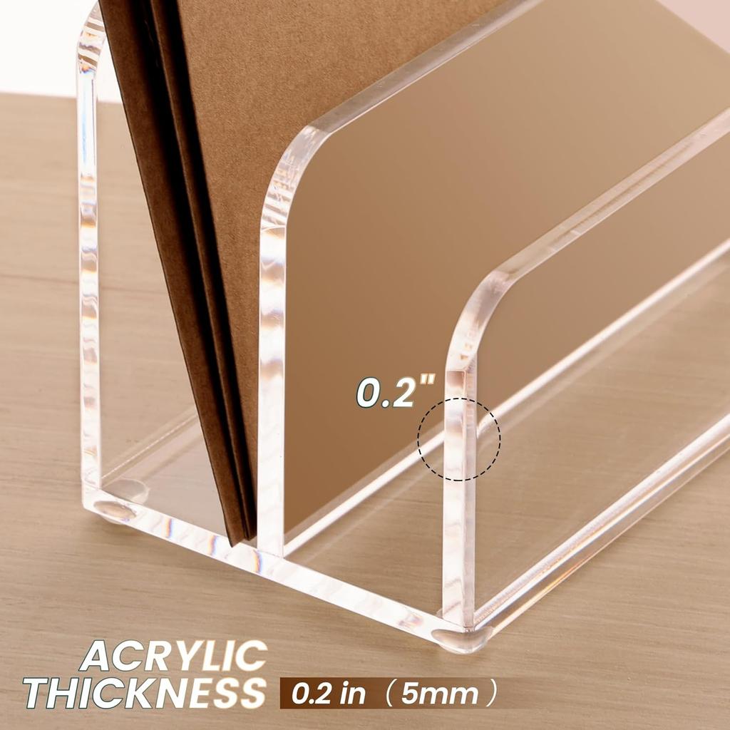 DINGHUO Acrylic Mail Letter File Holder Folder Organizer for Desk, 2 Sections Clear Countertop Small Document Notebook Electronics Desktop Organizer