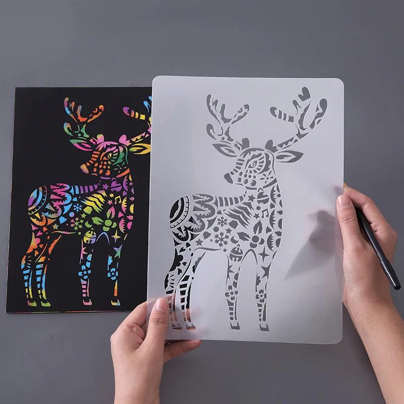 New Creative DIY Animal Theme Stencils Painting Template Lace Ruler Personalized Scratch Drawing Stencils for Painting and Decor