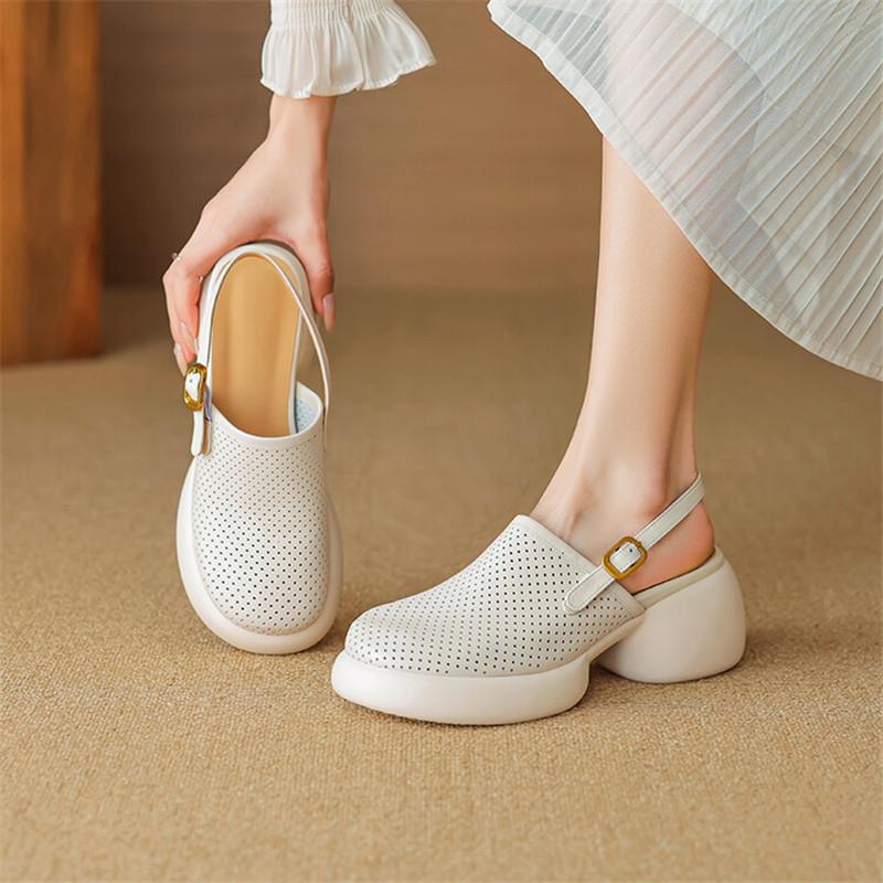 Fashion New Summer Sandals Round Toe Hollow Out High Heels Sandals for Women Handmade Platform Sandals Zapatos Mujer Chunky Heel Shoes