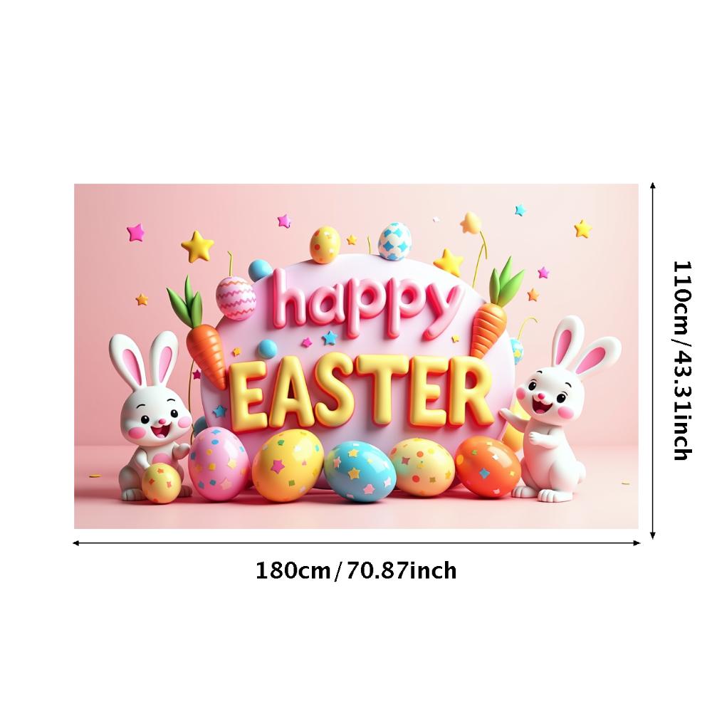 Happy Easter Banner Bunny Ears With Colorful Eggs Butterflies Backdrop Decorations Spring Celebration Background Party Supplies