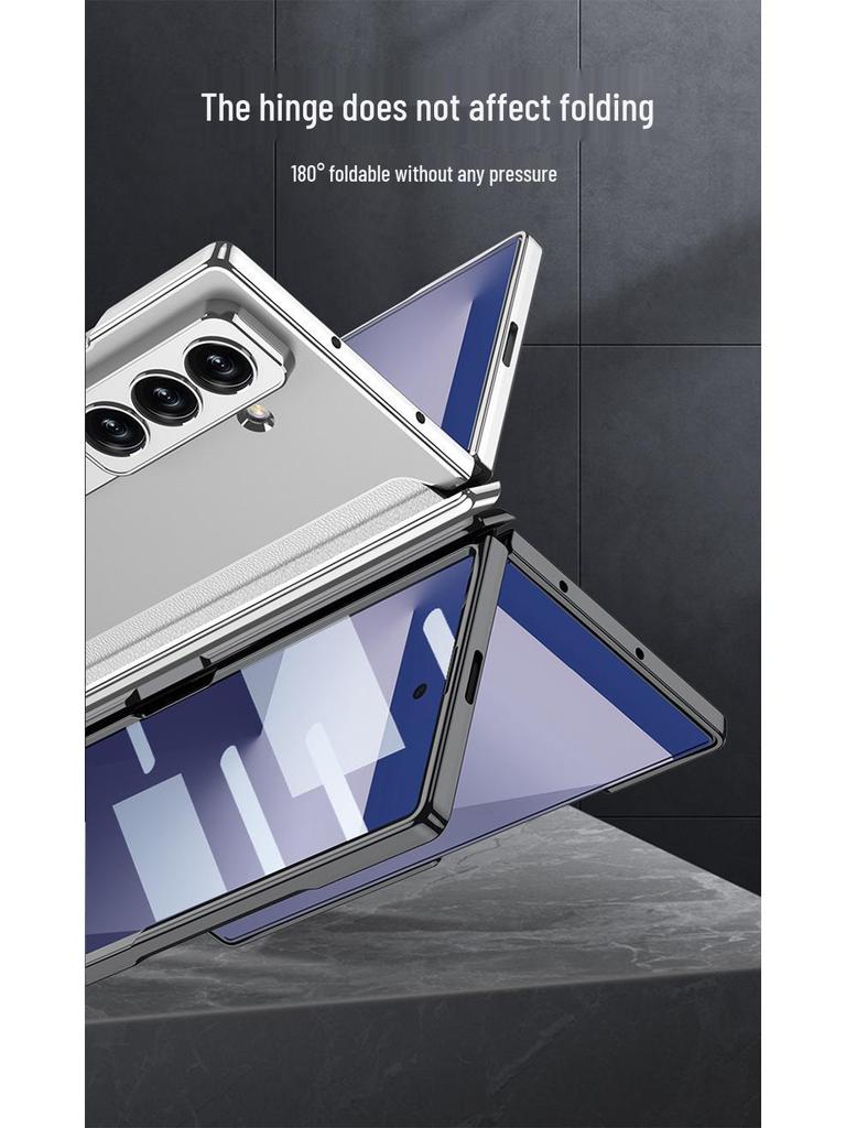 Samsung Z Fold7 Luxury Transparent Electroplated Case with Hinge Bracket & Film