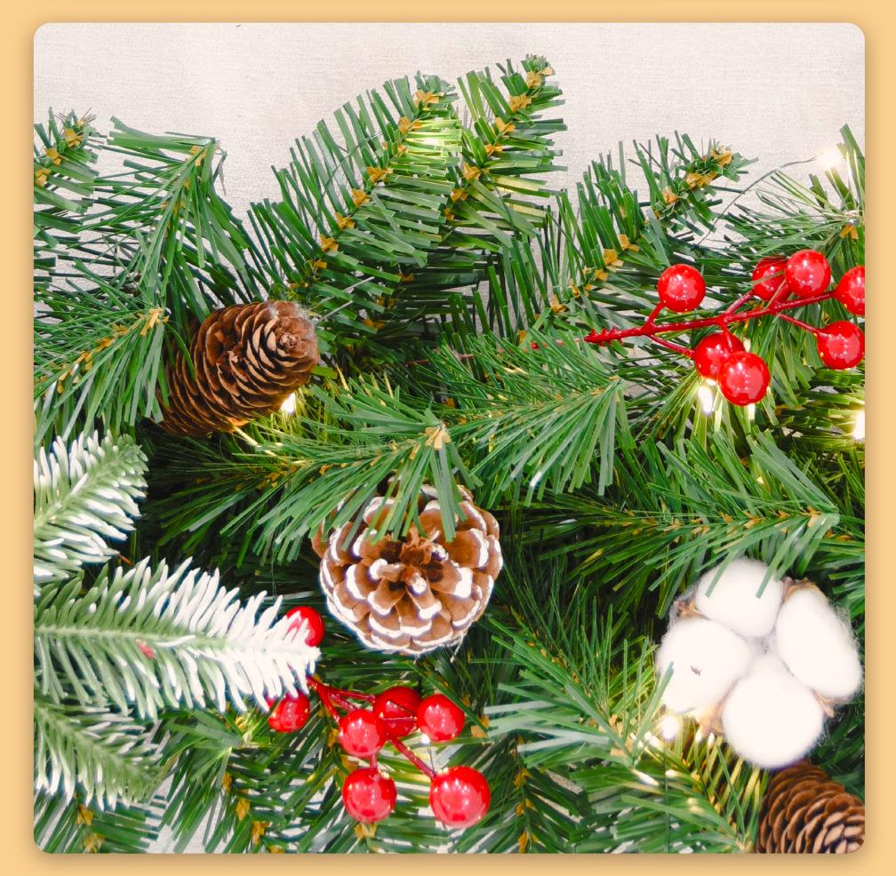 Christmas Glimmer: Garland Set for Tree, Window, and Fireplace with Flocked Leaf Ornaments