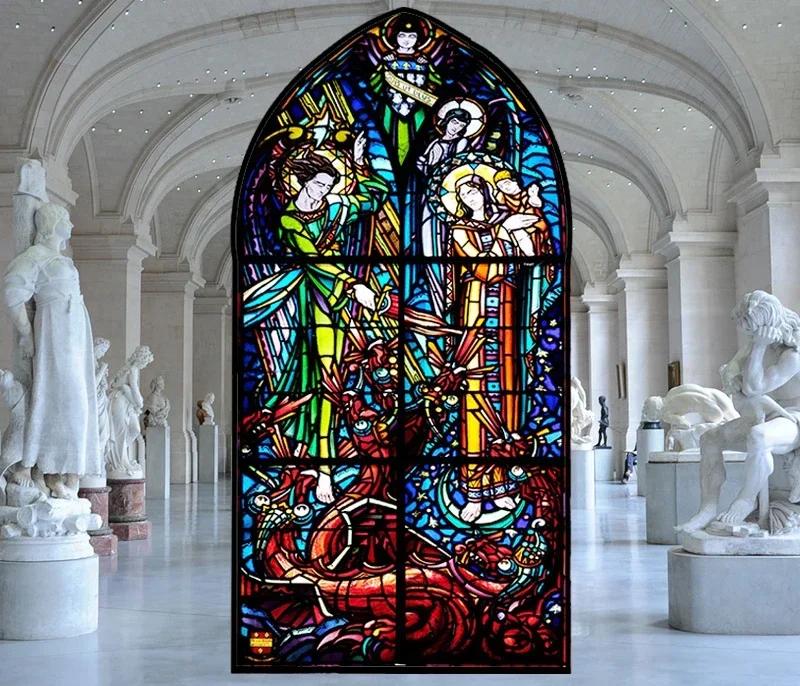 

Наклейки на витражные окна, пленка для приватности, церковный стиль, статическое прилипание, декоративные матовые пленки для окон, индивидуальный размер 40x60cm