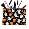 Student Stationery Pencil Pouch Cosmetic Bag, Halloween Pattern Print Makeup Canvas Anti Pilling Bag Zipper Pouch, for Change Data Cable Storage