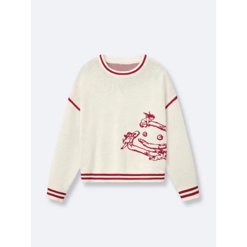 Winter Cartoon Harajuku Style Pullover Sweater Loose Fit Round Neck Knit Top Women