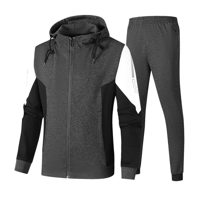 New Waffle 300g Gros cu glugă costum sport casual bărbați Set din două piese cu imprimeu