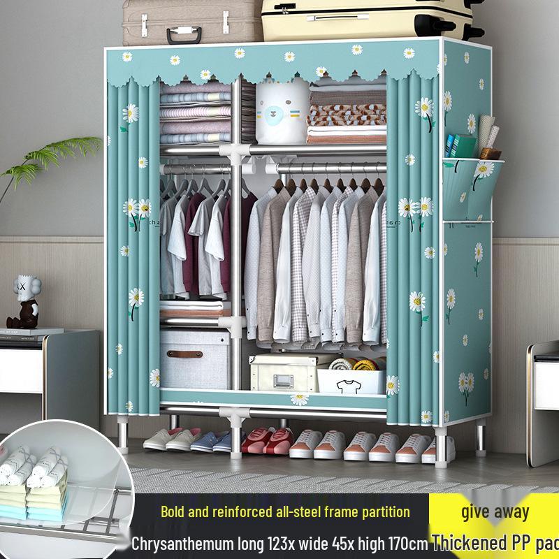 Sturdy All-Steel Cloth Wardrobe: Durable Bedroom Storage Cabinet for Easy Assembly