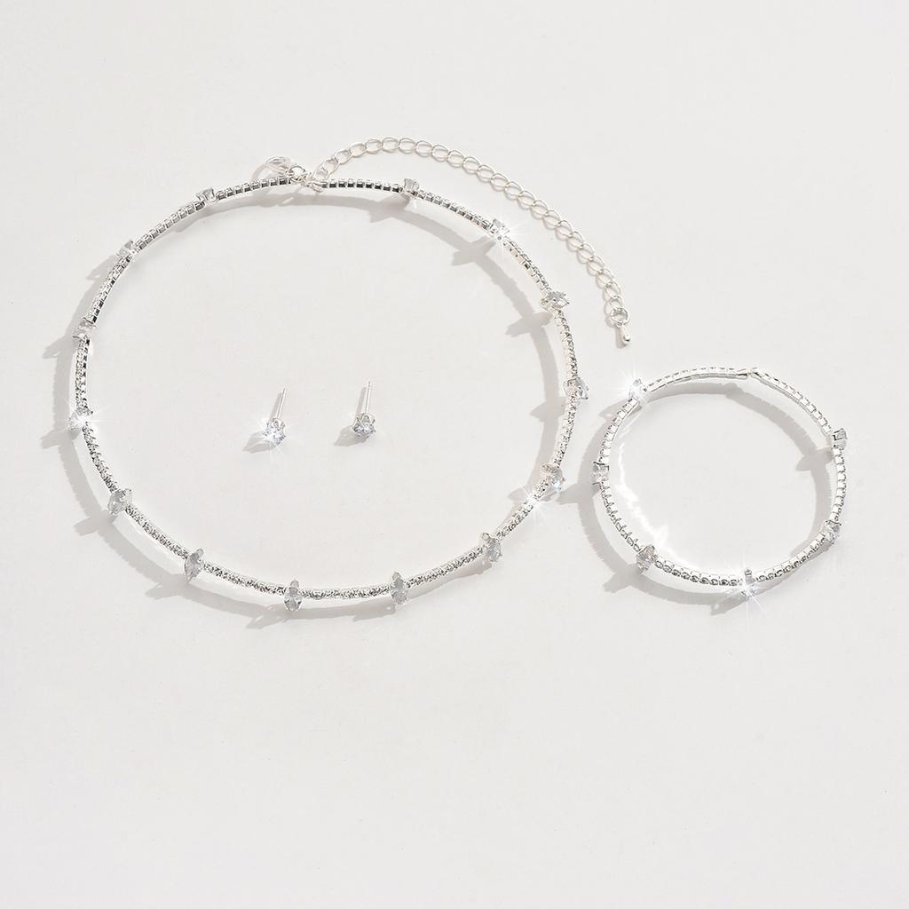 4PC Women's Fashion Geometric Round Necklace Earrings Bracelet Zircon Set Suitable for Wedding, Party, Festival Gifts-8536