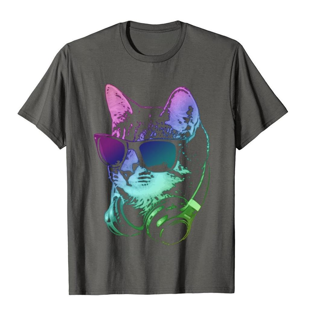 HEISSER VERKAUF DJ Katze im Neon-T-Shirt Neues Design Übergroß Premium-Baumwolle Herren Top Shirt Enges Comic-T-Shirt Kurzarm-T-Shirt