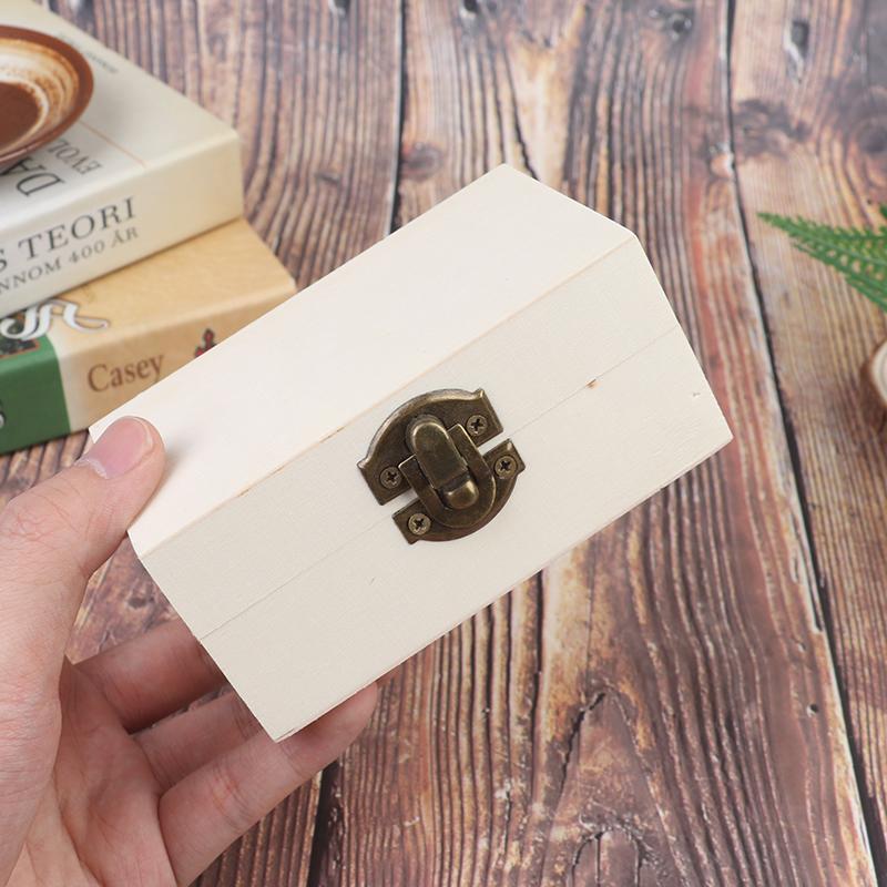 Home Storage Box Natural Wooden With Lid Golden Lock Jewelry Case Wooden Box