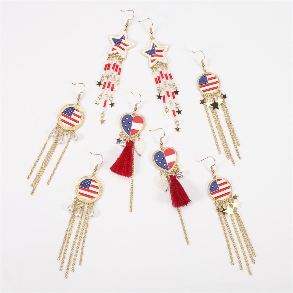 July 4th Earrings For Women Girls Zinc Alloy Imitation Pearl Drop Dangle Earrings PatrioticFringe Drop Earrings