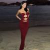 One Neck Twisted Hollow Slip Dress off-the-Neck Twist Knot Cut Out Split Dress