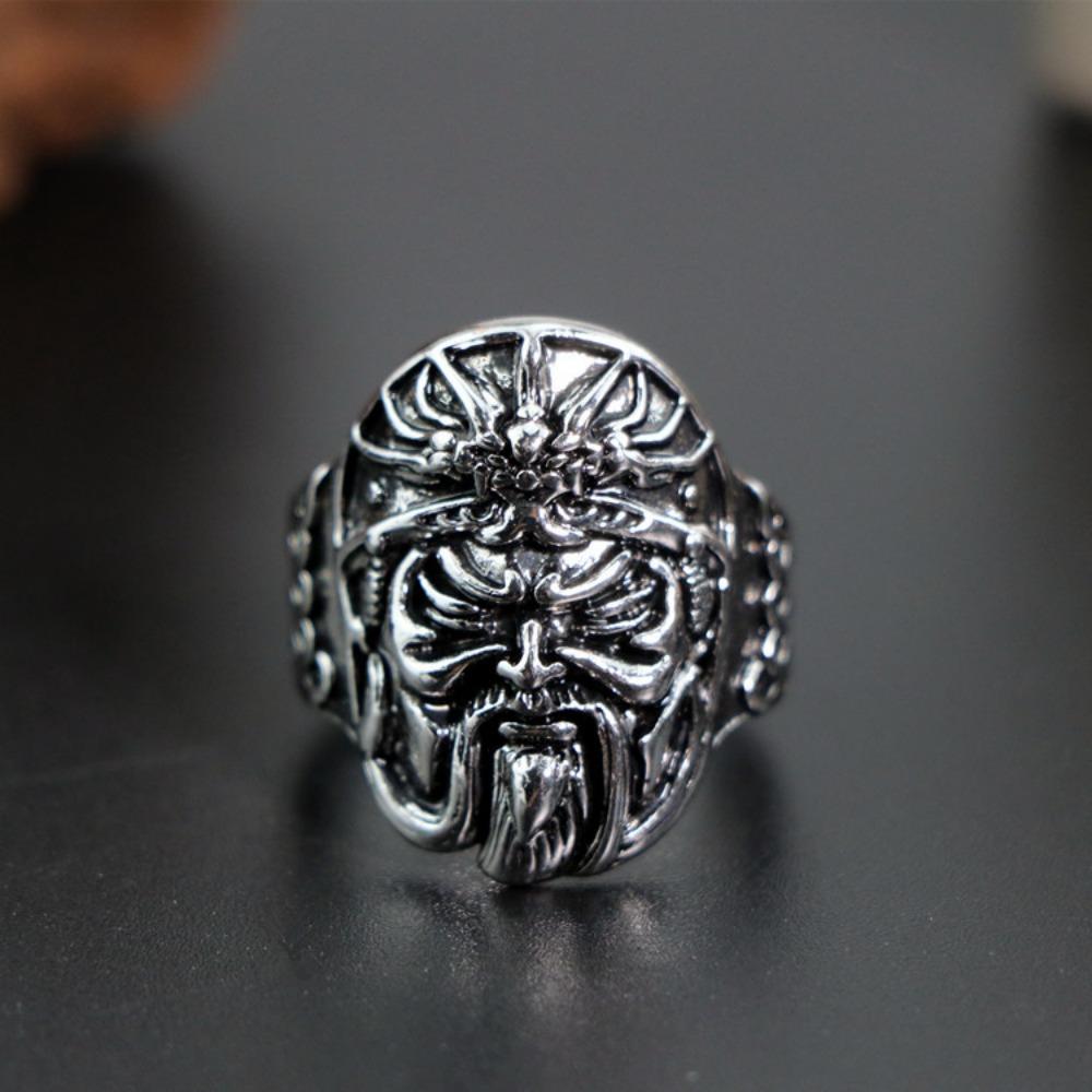 European and American Men's Trendy Metal Ring, Retro Style Cool and Handsome Design Totem Geometric Men's Ring