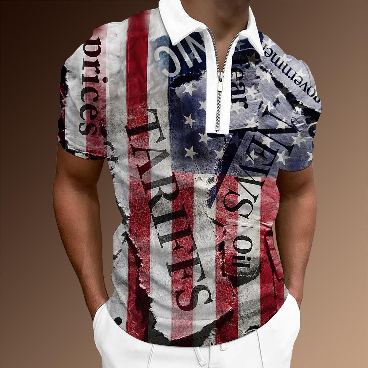 

Мужская повседневная футболка-поло с короткими рукавами на молнии, с отложным воротником, с 3D-принтом в стиле живописи тушью 5XL