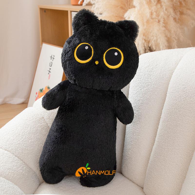 

40/55/65 см кавайная кошка длинная подушка мультяшное животное мягкая кукла плюшевая игрушка черный серый коричневый сиамские кошки спящие обнимашки плюшевый подарок 65cm чёрный