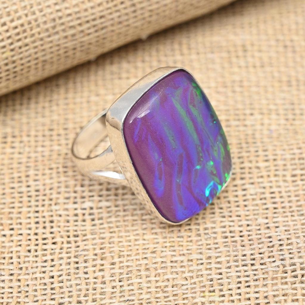 Pink Triplet Opal Gemstone Handmade 925 Solid Sterling Silver Jewelry Exquisite Ring For Anniversary Gift