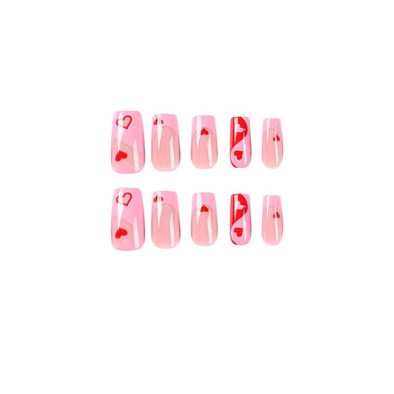 Valentine's Day French Pink Edge Heart Nail Stickers – Removable Wearable Nail Tips