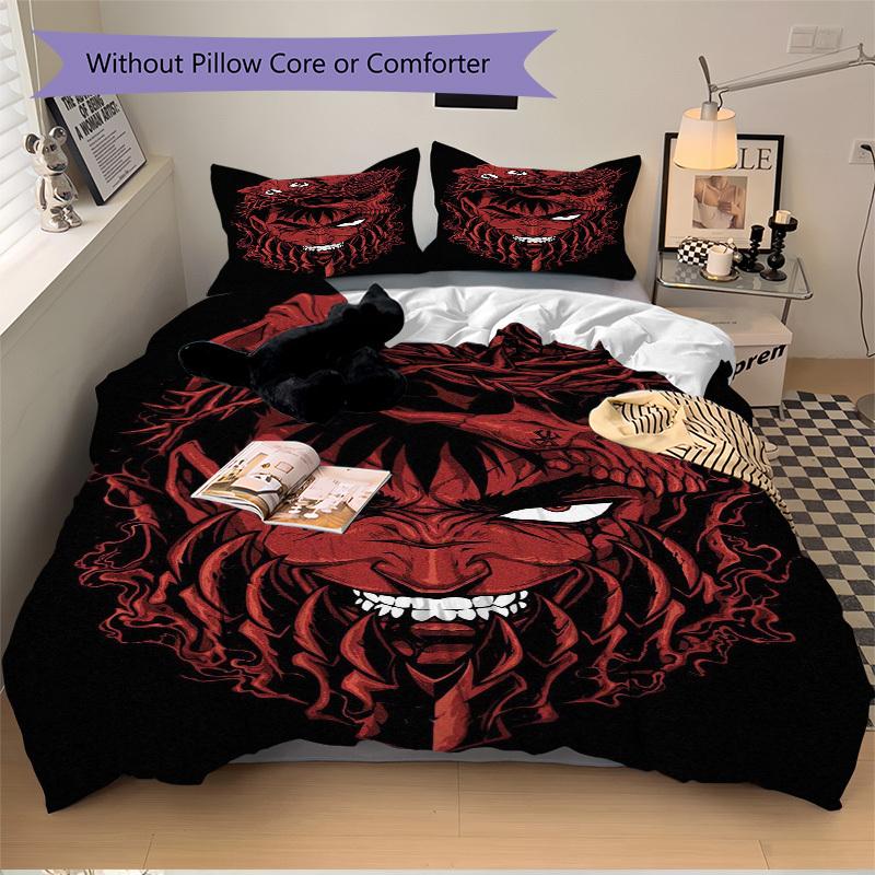 

3pcs Anime Cartoon Design Comforter Set with Rose Crown and Skull Decor - Includes One Quilt Cover and Two Pillowcases (No Core) for Bedroom and 135x200cm