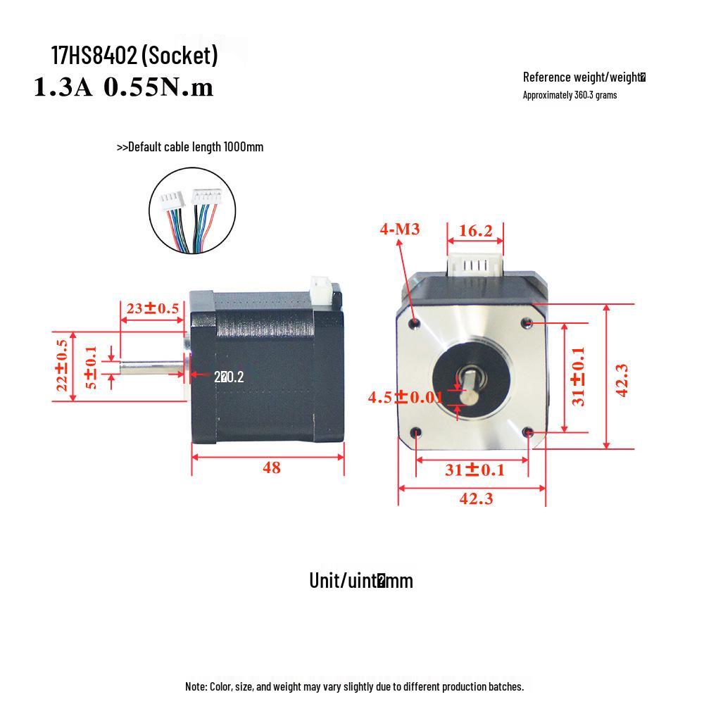 Schrittmotor 17HS8402: 2-Phasen, 4-Draht, 1,8° Präzision, 48mm für CNC, Gravur, Lasermaschinen